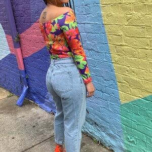 ASOS floral long sleeve thong bodysuit.